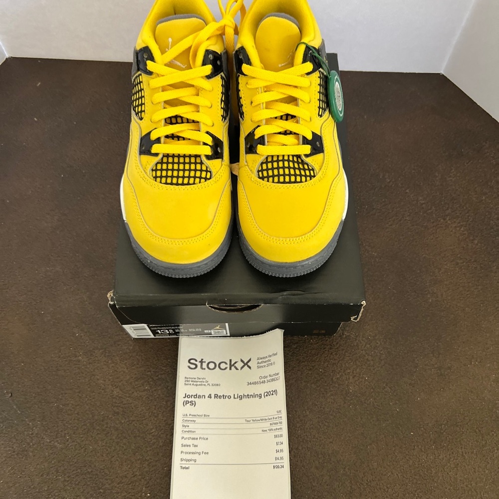 Nike Air Jordan 4 Retro Lightning PS Size 13.5c BQ7669-700 Yellow Gray Blue NEW
